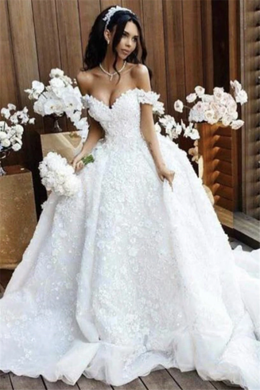 Off The Shoulder Appliques Luxury Wedding Dresses Princess Ball Gown Sexy Bride Dress 2018