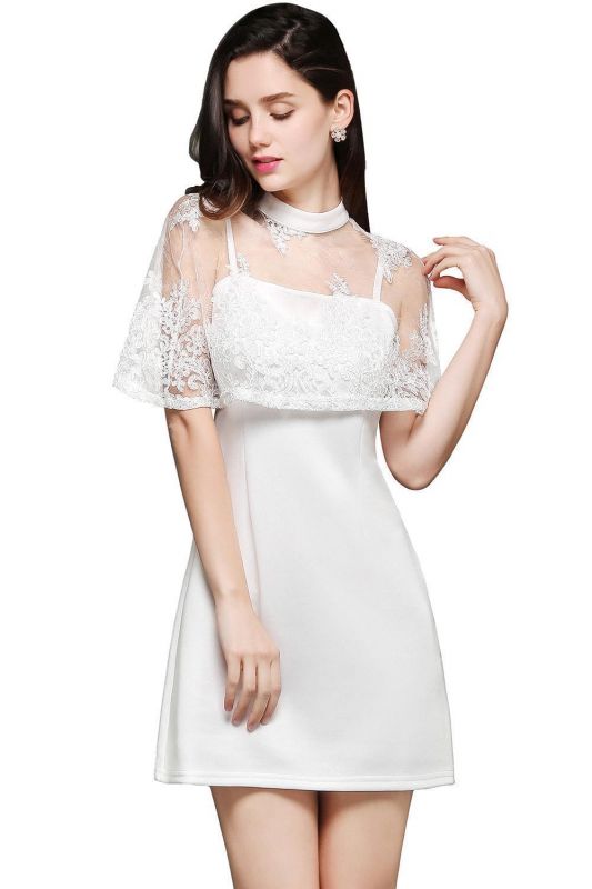 White Two-Piece High-Neck Cute Short Evening Dresses