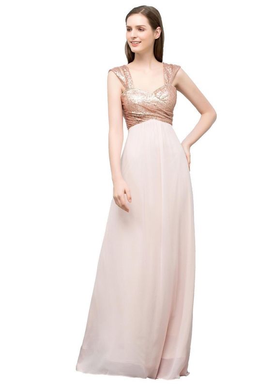 JOSEPHINE | A-line Sweetheart Off-shoulder Spaghetti Long Sequins Chiffon Prom Dresses