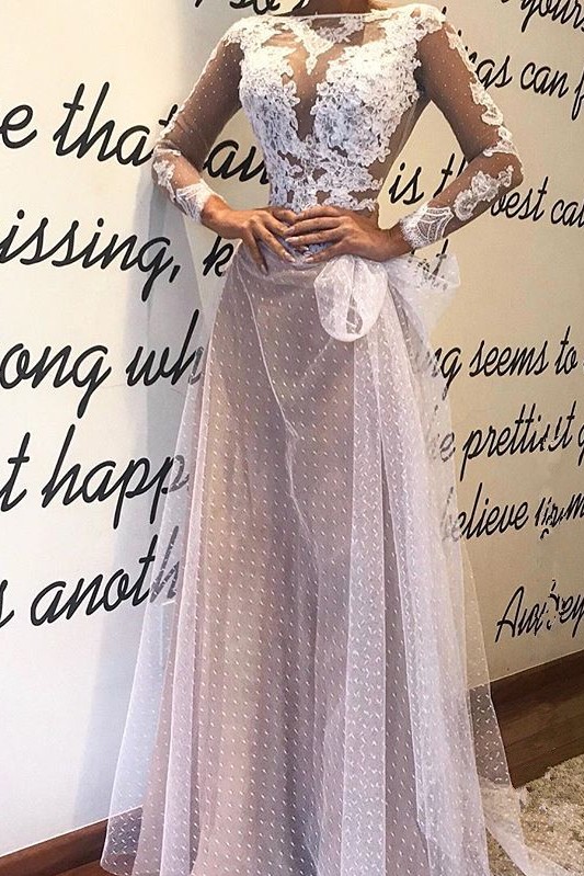 Elegant Long Sleeve Evening Dress |Lace Mermaid Tulle Prom Dress