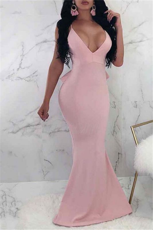 V-Neck Spaghetti Straps Prom Dress |Backless Ruffles Evening Gowns