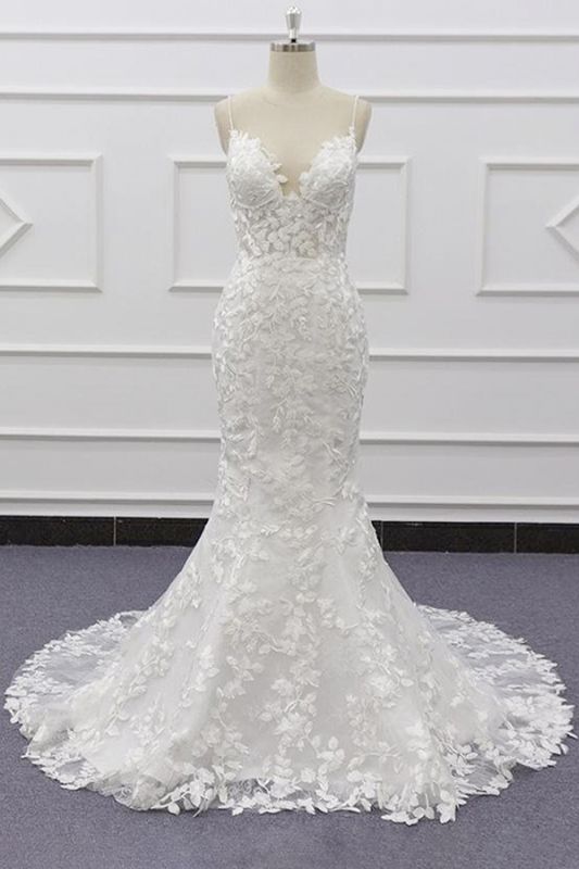 Robe de mariée sirène à bretelles spaghetti