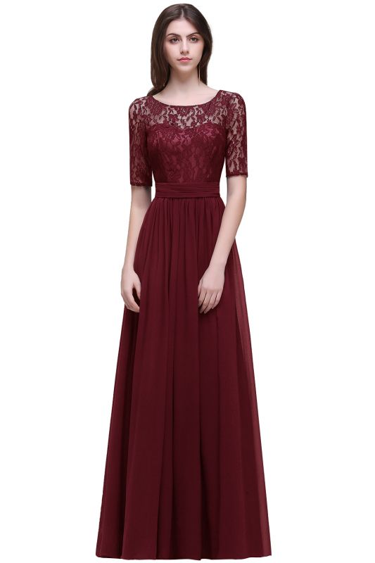 AUBRIELLE | A-line Scoop Chiffon Elegant Prom Dress With Lace