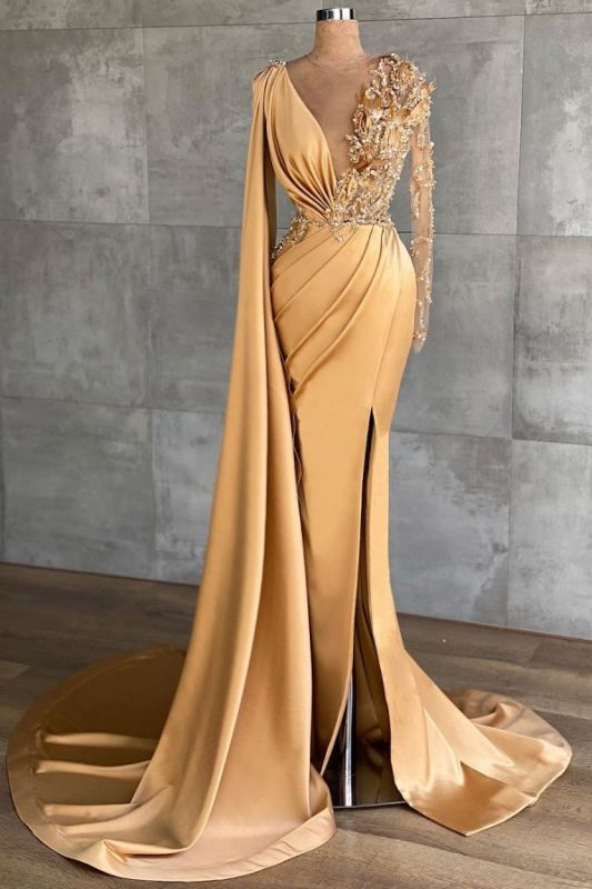 Charming Long sleeves V-neck Mermaid Long Evening Dress with Shawl