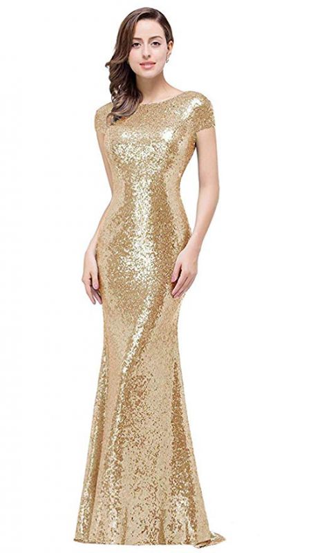 Frauen Sparkly Rose Gold Lange Pailletten Brautjungfer Kleider Prom / Abendkleider