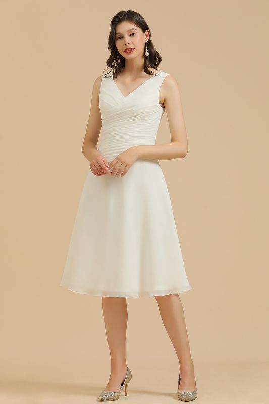 White Sleeveless Chiffon Knee Length Party Dress Daily Casual Dress