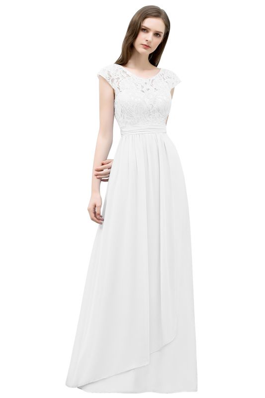 SHIRLEY | A-line Long Cap Sleeves Lace Top Chiffon Bridesmaid Dresses