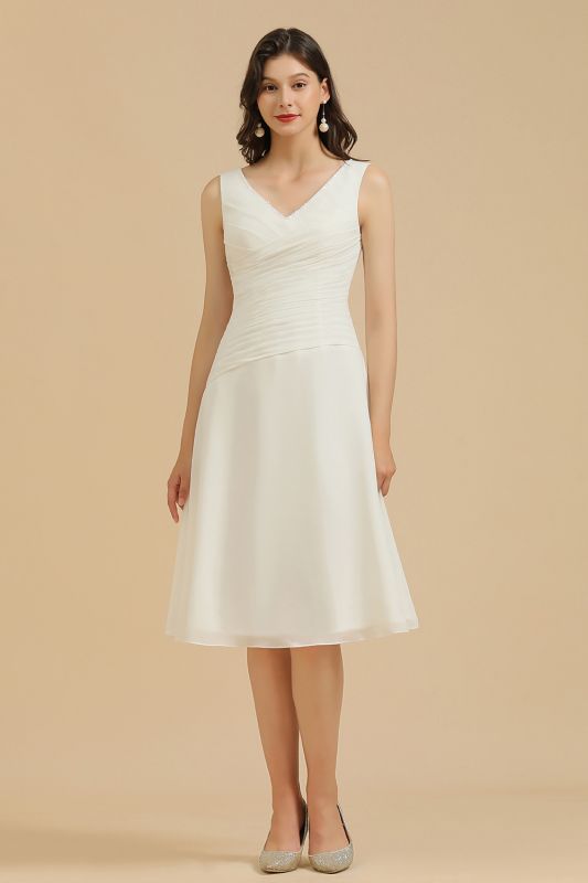 White Sleeveless Chiffon Knee Length Party Dress Daily Casual Dress