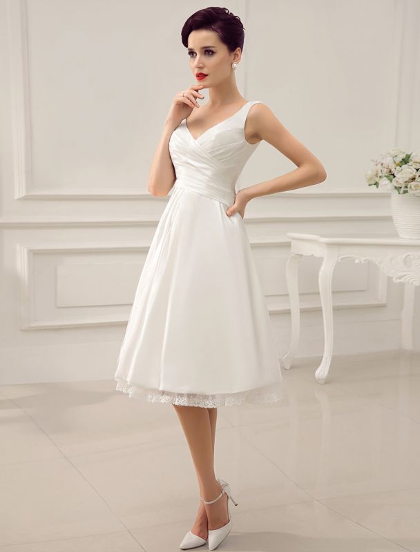 Simple Wedding Dresses Ivory Wedding Dress Knee-Length Backless Straps ...