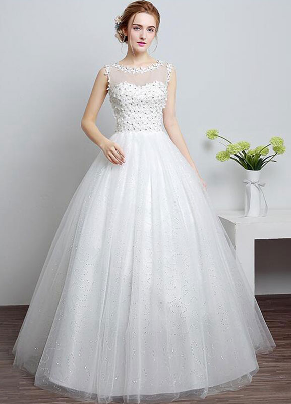 Prinzessin Brautkleid Elfenbein Schatz Illusion Ausschnitt Cut Out Bodenlangen Brautkleid Mit Strass Blumen