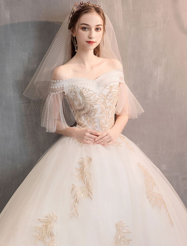 Princess Wedding Dress Ivory Off The Shoulder Floor Length Bridal Gown ...