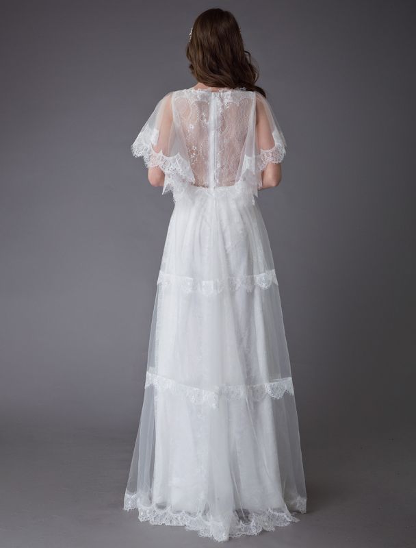 Boho Wedding Dresses Lace Ivory Short Sleeve Summer Beach Bridal Gowns ...