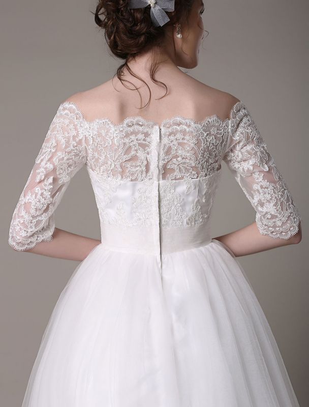 Lace Wedding Dresses 2021 Short Off The Shoulder A Line Knee Length ...