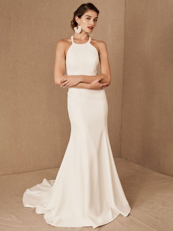 Robe de mariée Halter sans manches nœuds avec train robes de mariée