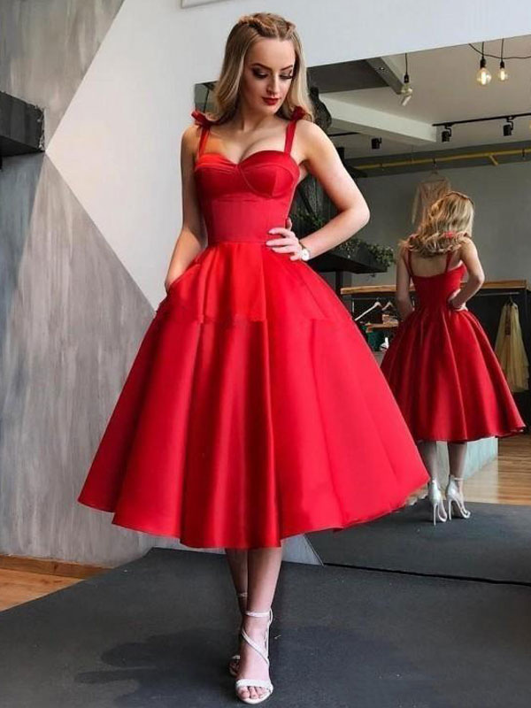 Vestido de novia vintage 1950S Vestidos de novia rojos Correas Vestidos de novia plisados