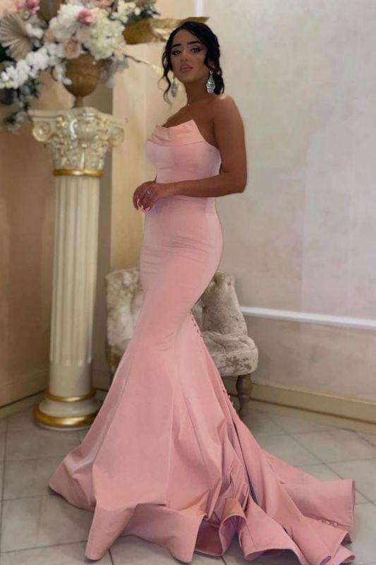 Sexy Strapless Pink Mermaid Slim Prom Dress Sleeveless Long Evening Party Dress