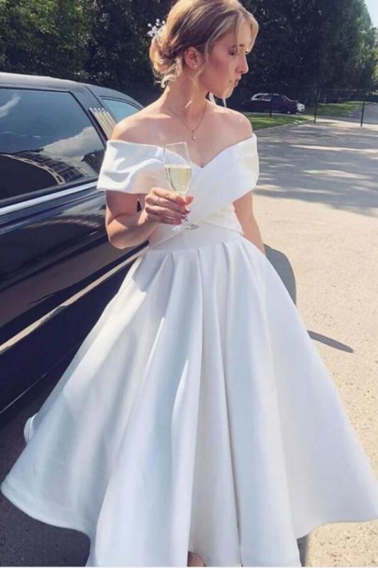 Elegant Off-the-Shoulder Satin Formal Dress for Girls Women Wedding Party Dress