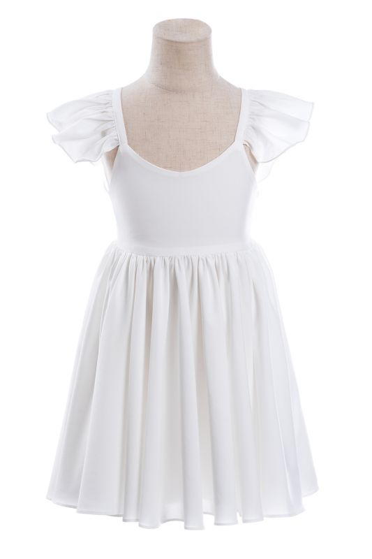 Weißes Rüschenärmel Blumenmädchenkleid Plissee A-Linie Kleines Mädchenkleid für Hochzeitsfeier