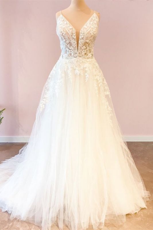 Spaghetti Straps Wedding Dress Sleeveless Tulle Bridal Dress