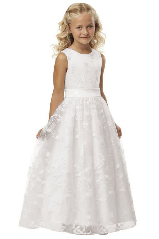 Flower Girl Dress Sleveless Jewel Neck Ivory Wedding Party Dress for Kids