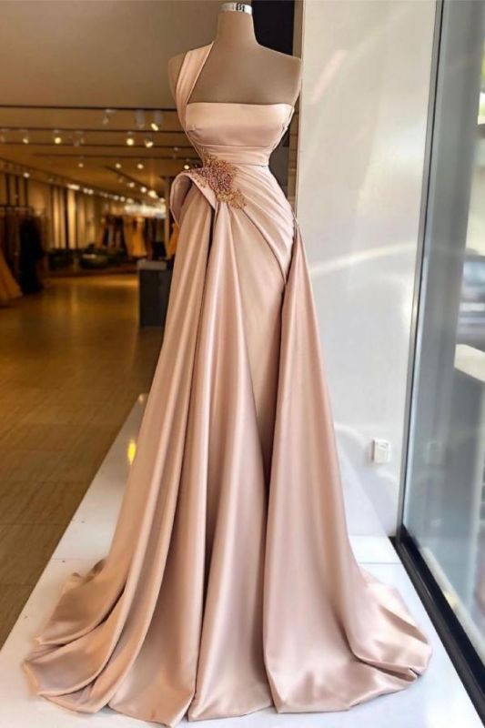 Ärmelloses Abendkleid aus Satin mit Perlenbesatz, langes, schlankes Partykleid