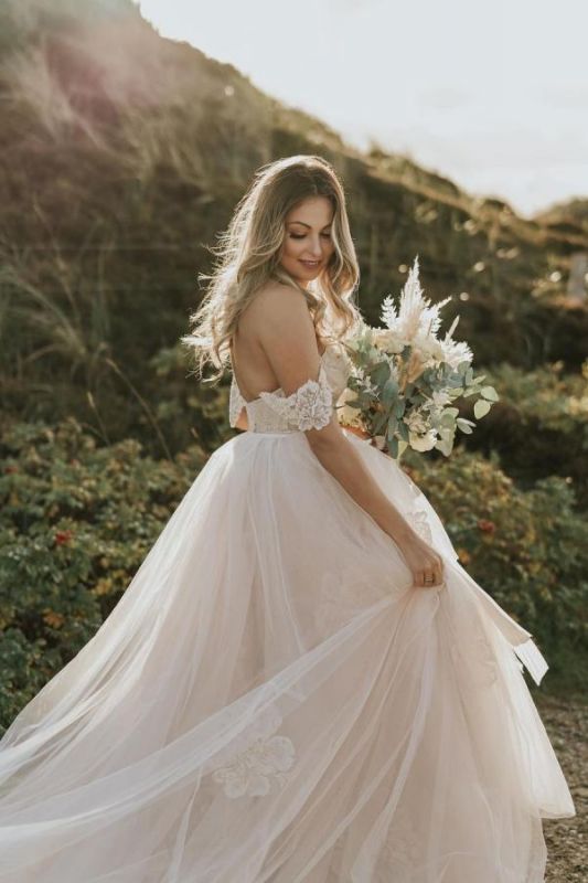 Tulle Aline Wedding Dress Off-the-Shoulder Beach wedding Dress
