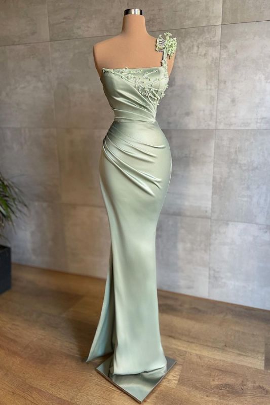 One Shoulder Slim Satin Prom Dress Mermaid Party Dress for Women