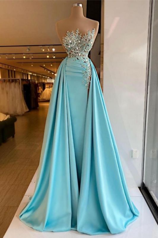 Vestido de fiesta de sirena con lentejuelas brillantes sin mangas con tren de barrido desmontable