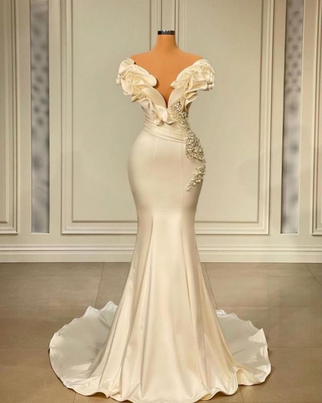 Stunning Sleeveless Ruffles Satin Mermaid Evening Prom Dress