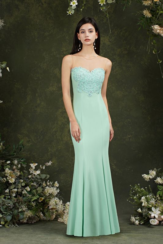 Sweetheart  Mermaid Formal Dress Sleeveless Evening Party Dress with Lace Appliques