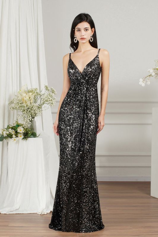 Robe de soirée sirène sans manches à col en V Robe de bal dos nu à bretelles rétro