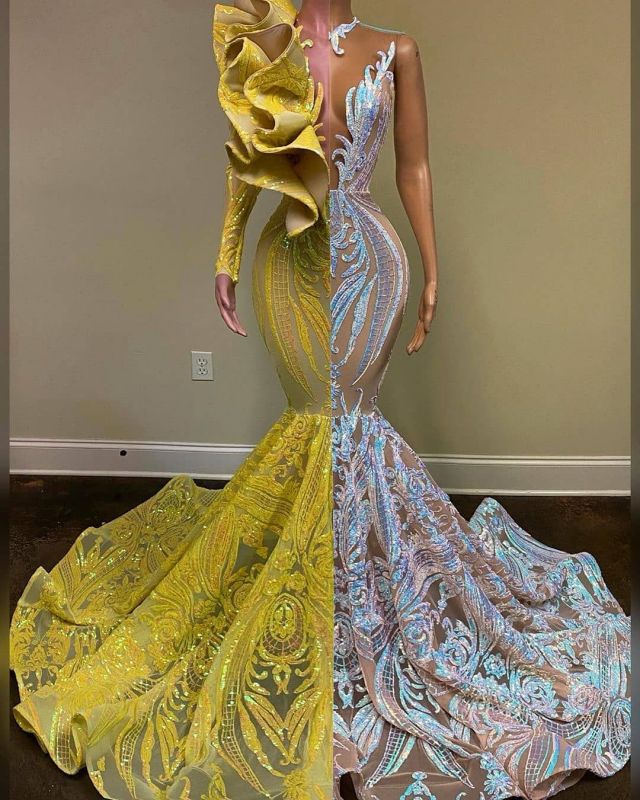 Unique BiColor Glitter Sequins Mermaid Prom Dress