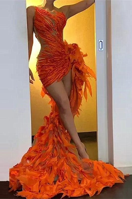 Sexy sin mangas naranja cuello redondo vestido de fiesta largo