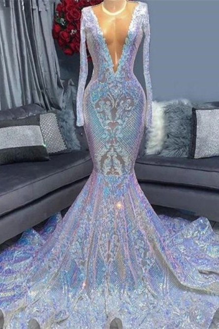 Stunning Sparkly mermaid Deep v-neck prom dress