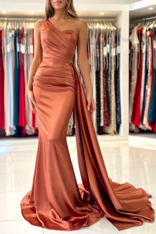 Stunning Satin One Shoulder evening Dress Mermaid Long Party Dres with Cape