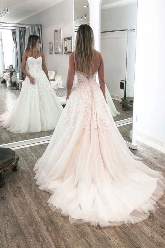 Elegante Brautkleider A-Linie | Ärmellose Brautkleider aus Tüll und Spitze