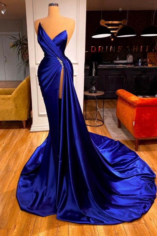 Bezauberndes Meerjungfrauen-Abendkleid mit V-Ausschnitt, ärmelloses, königsblaues Abendkleid