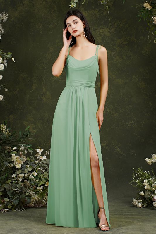 Spaghetti Straps Side Slit Bridesmaid Dress Sleeveless Prom Dress