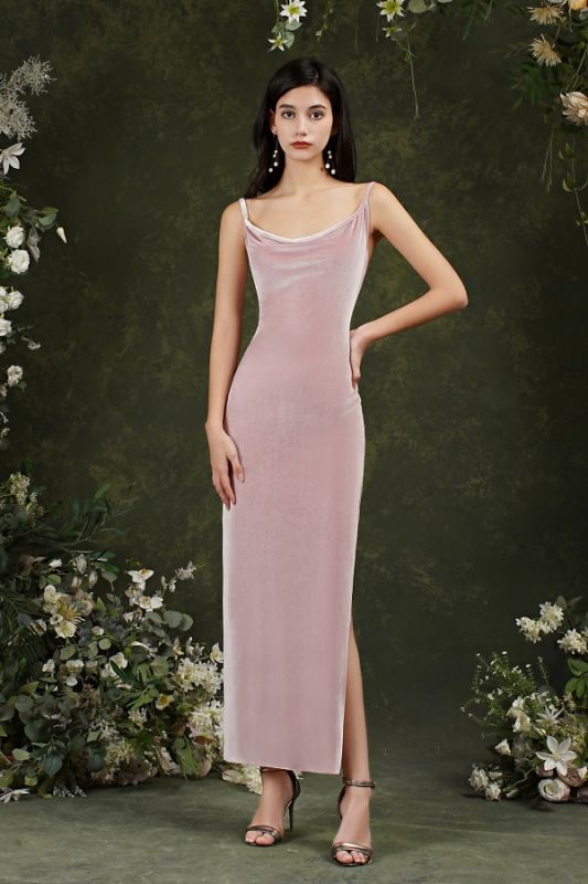 Sexy Straps Velvet Sheath Prom Dress Side Slit Mermaid Slim Party Dress