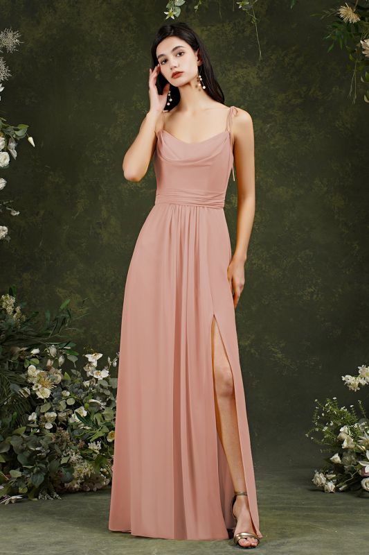 Spaghetti Straps Side Slit Bridesmaid Dress Sleeveless Prom Dress