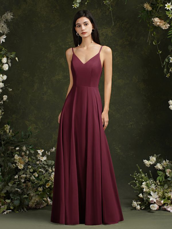 Elegant Sleeveless Aline Bridesmaid Dress V-Neck Long Evening Dress