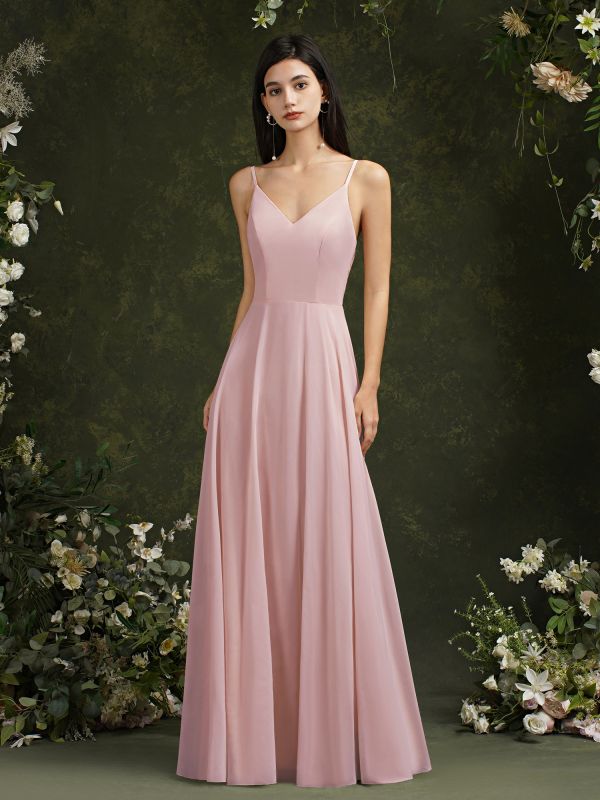 Elegantes ärmelloses Aline Brautjungfernkleid V-Ausschnitt langes Abendkleid