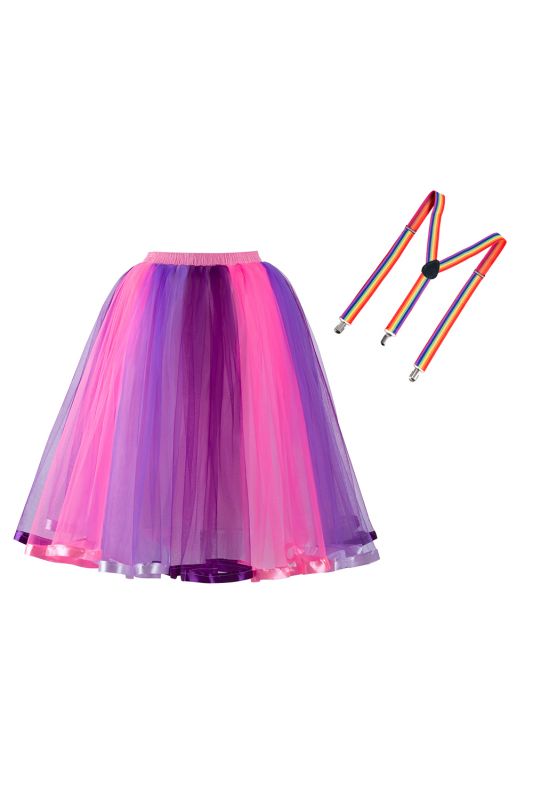 Rainbow Knee Length Skirt Layered Tulle Skirt Girls Colorful Costumes