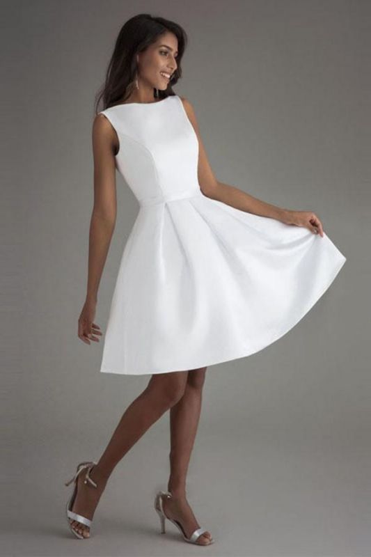 Scoop Neck Satin Short Wedding Dress Ankle Length Bride Dress