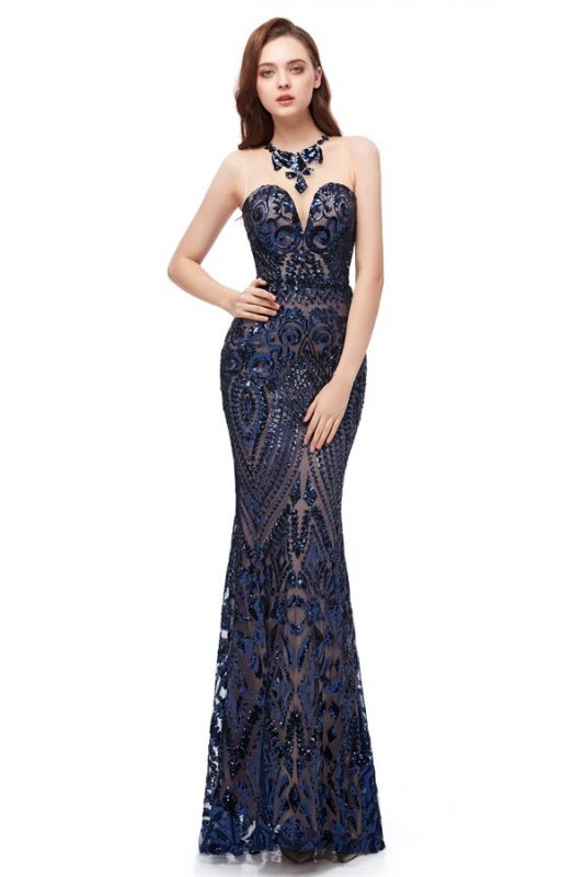 Sexy Scoop Neck Lace Mermaid Prom Dress Sleeveless Evening Gown