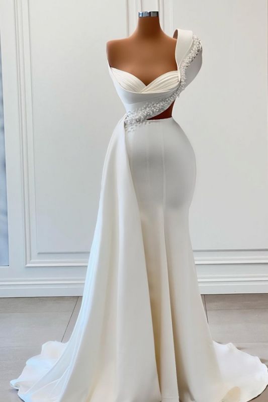 Glamorous Satin Long Mermaid Evening Dress with Pearls Sweetheart Prom Dress