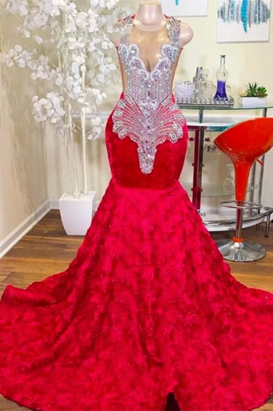 Gorgeous Crystals Mermaid Prom Dress Scoop Neck Sleeveless Party Gown