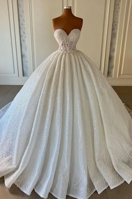 Superbe robe de mariée robe de bal sans bretelles à paillettes scintillantes