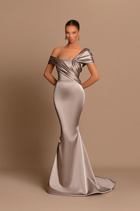 Off-the-Shoulder Charming Slim Mermaid Prom Dress Long Satin Special Occasion Dress