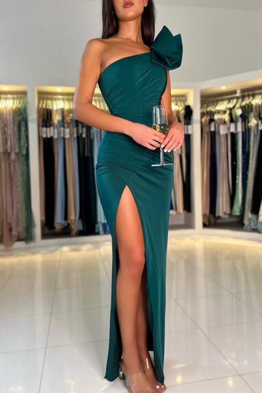 Amazing Dark Green Satin Side Slit Prom Dress